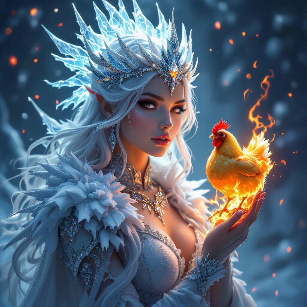 Ice and Fire Goddess with Chicken Nugget Companion