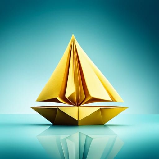 Origami Paper Ship on a Blue Paper Lake