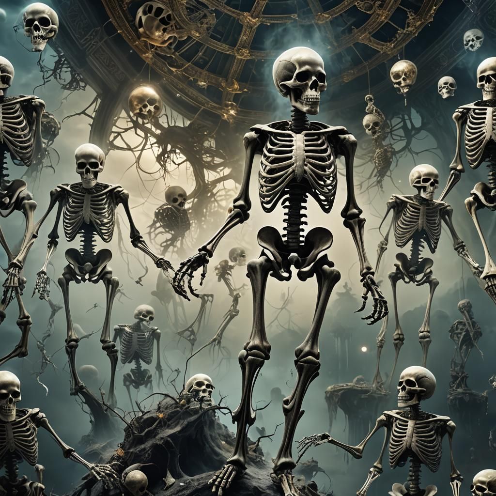 Ethereal Skeletons in a Surreal Fantasy Landscape