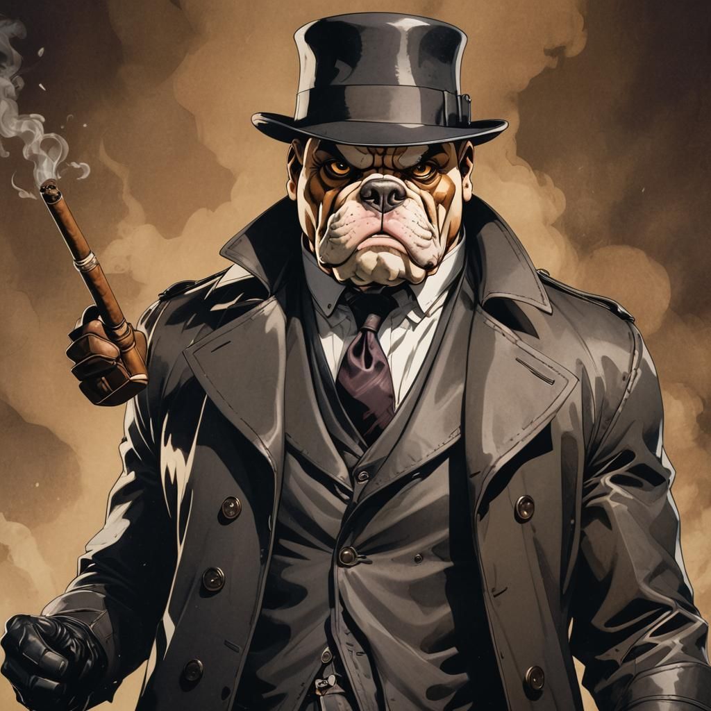 Anime Bulldog Arms Dealer with Bowler Hat