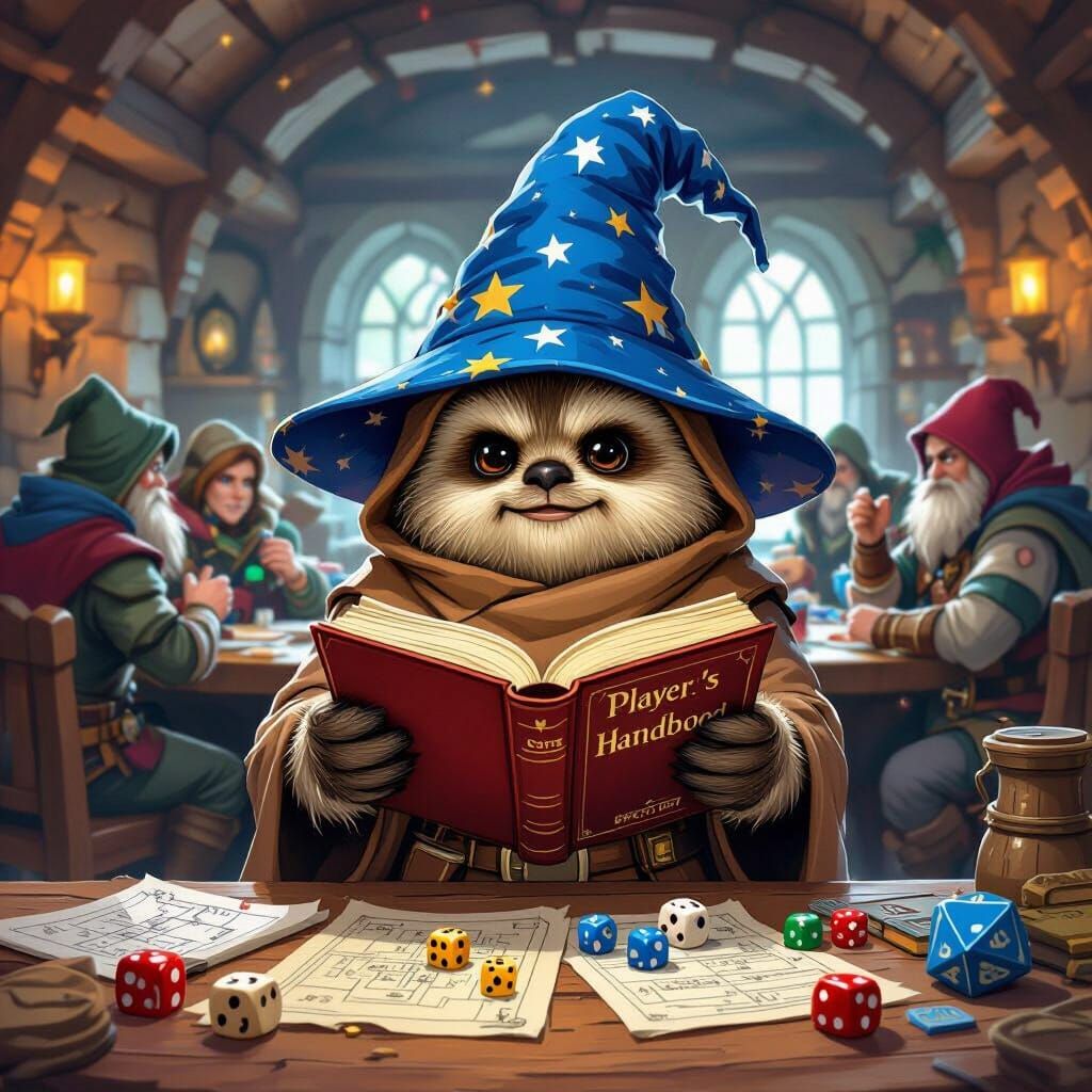 Ewok Wizard in D&D Tavern, Playful Fantasy Art