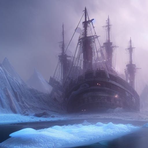 Ship Frozen in Ice: Detailed Matte Painting