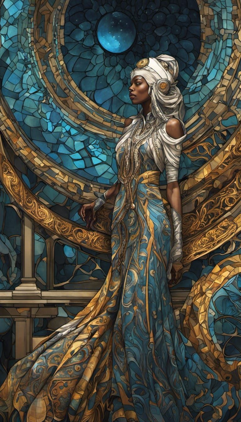 Cosmological Antique Grunge Lady Portrait