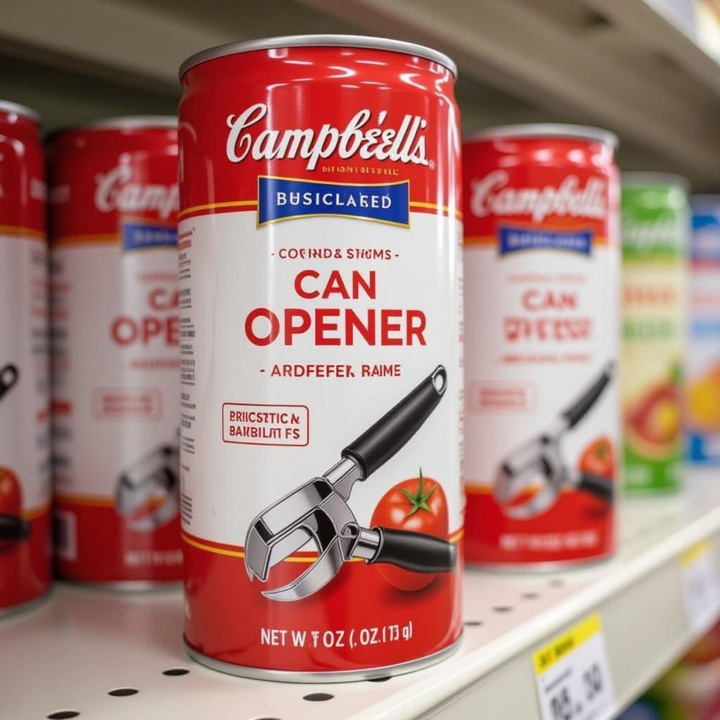 Can Opener Labelled Can on Store Shelf