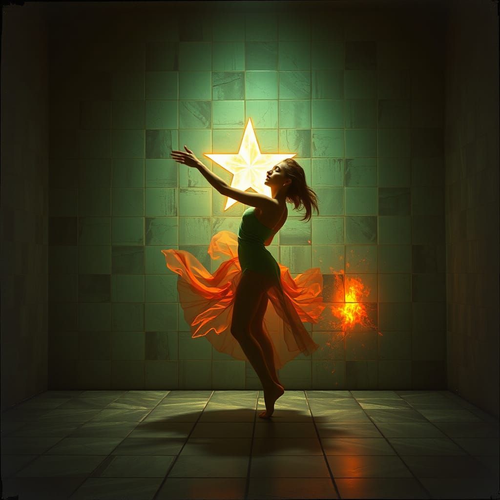 Ethereal Butoh Dancer in Verdigris Haze