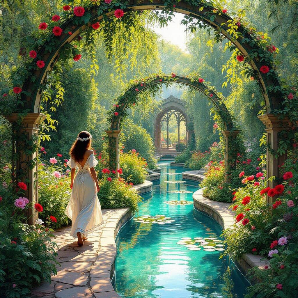 Victorian Garden Stroll in Bright Sunlight