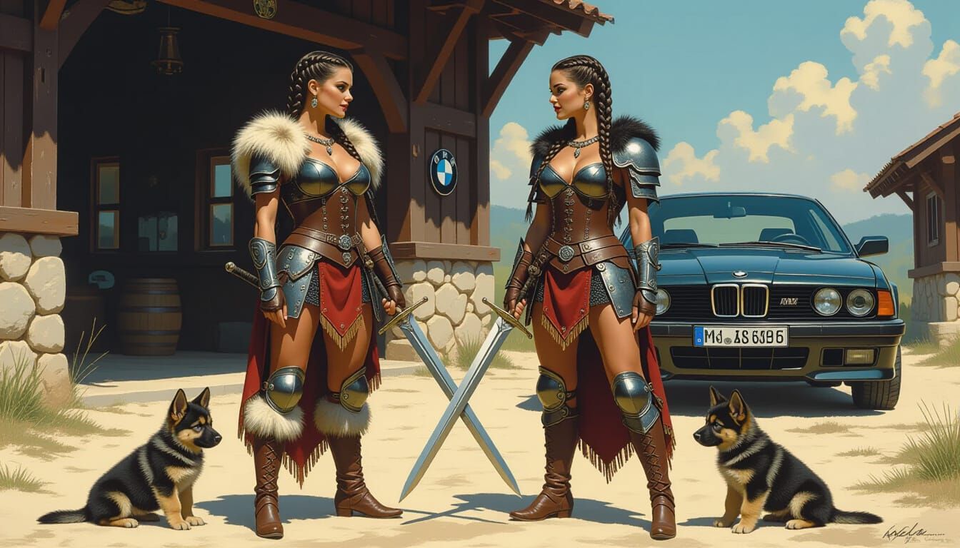 Medieval Warriors with Puppies at BMW Dealership