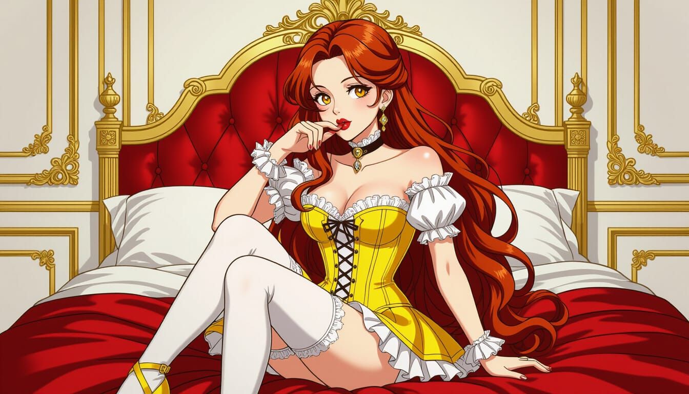 Anime Woman in Victorian Bedroom, Dark Fantasy Lighting