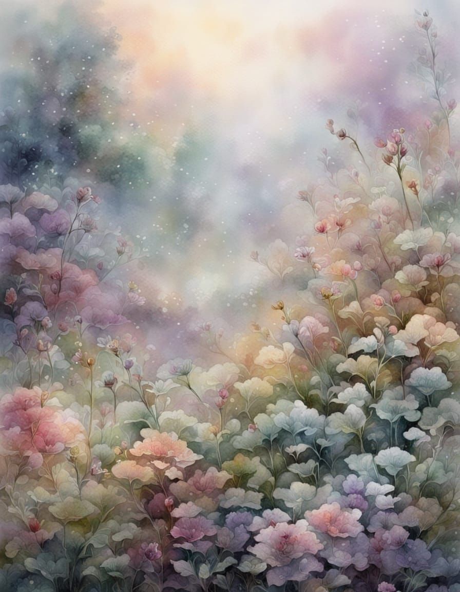 Macro Vibernum Flower at Dawn in Ethereal Watercolour Style