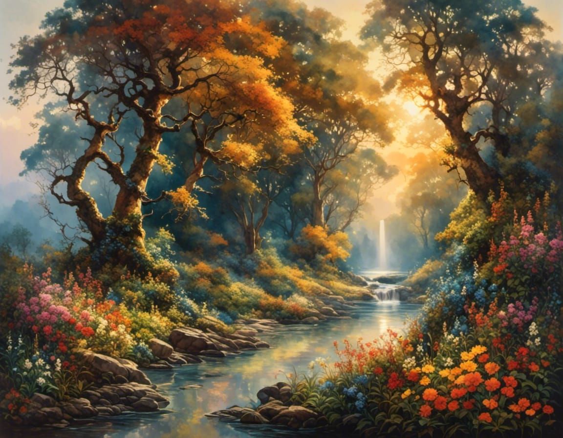 Sunset Lighthouse Double Exposure in Watercolor Style