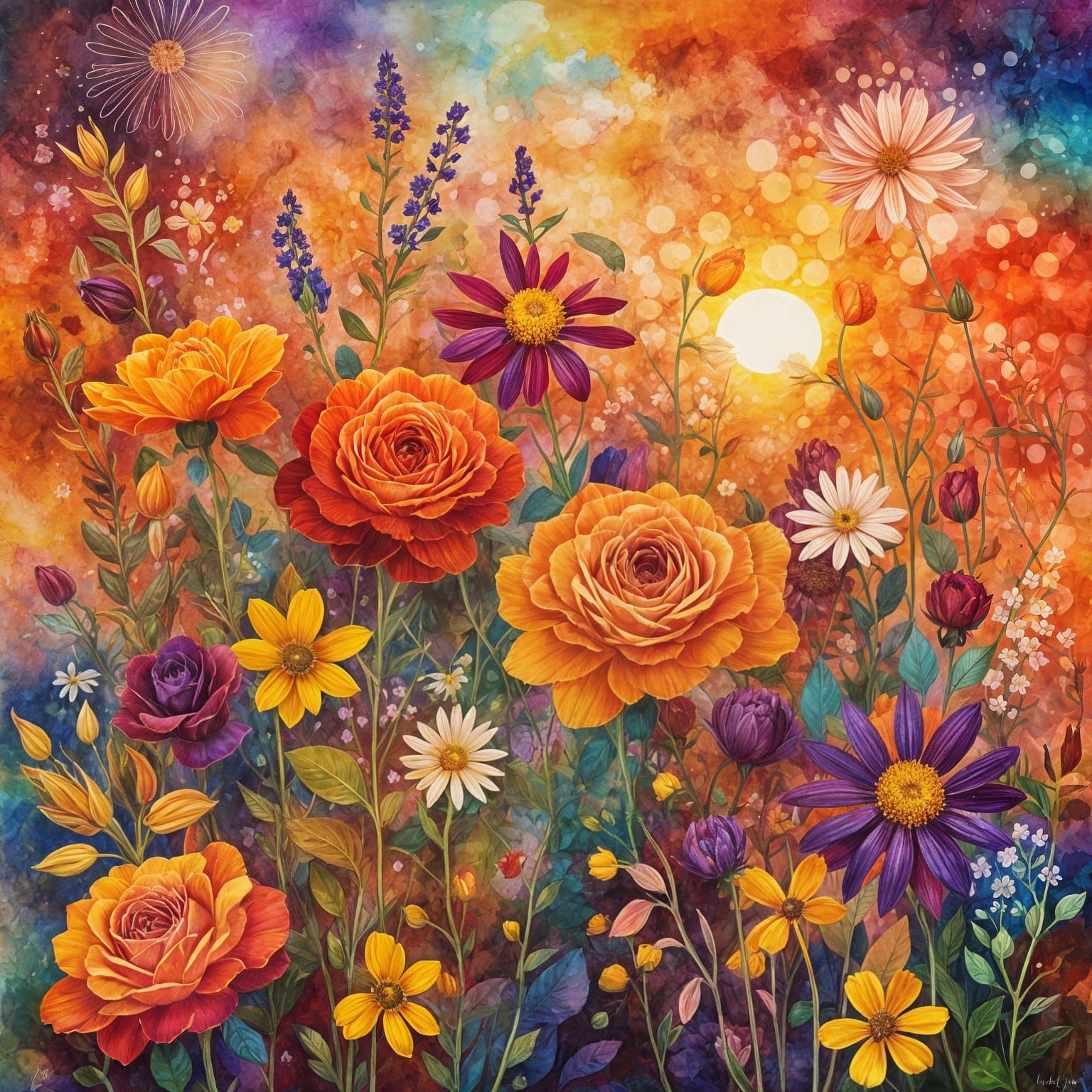 Floral Collage in Rich Colors and High Detail