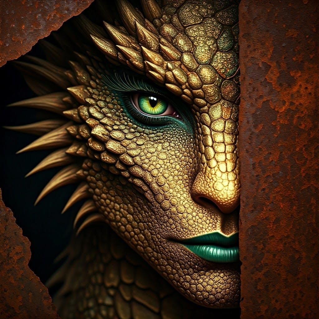 Intricate Dragon Portrait with Gold Dust