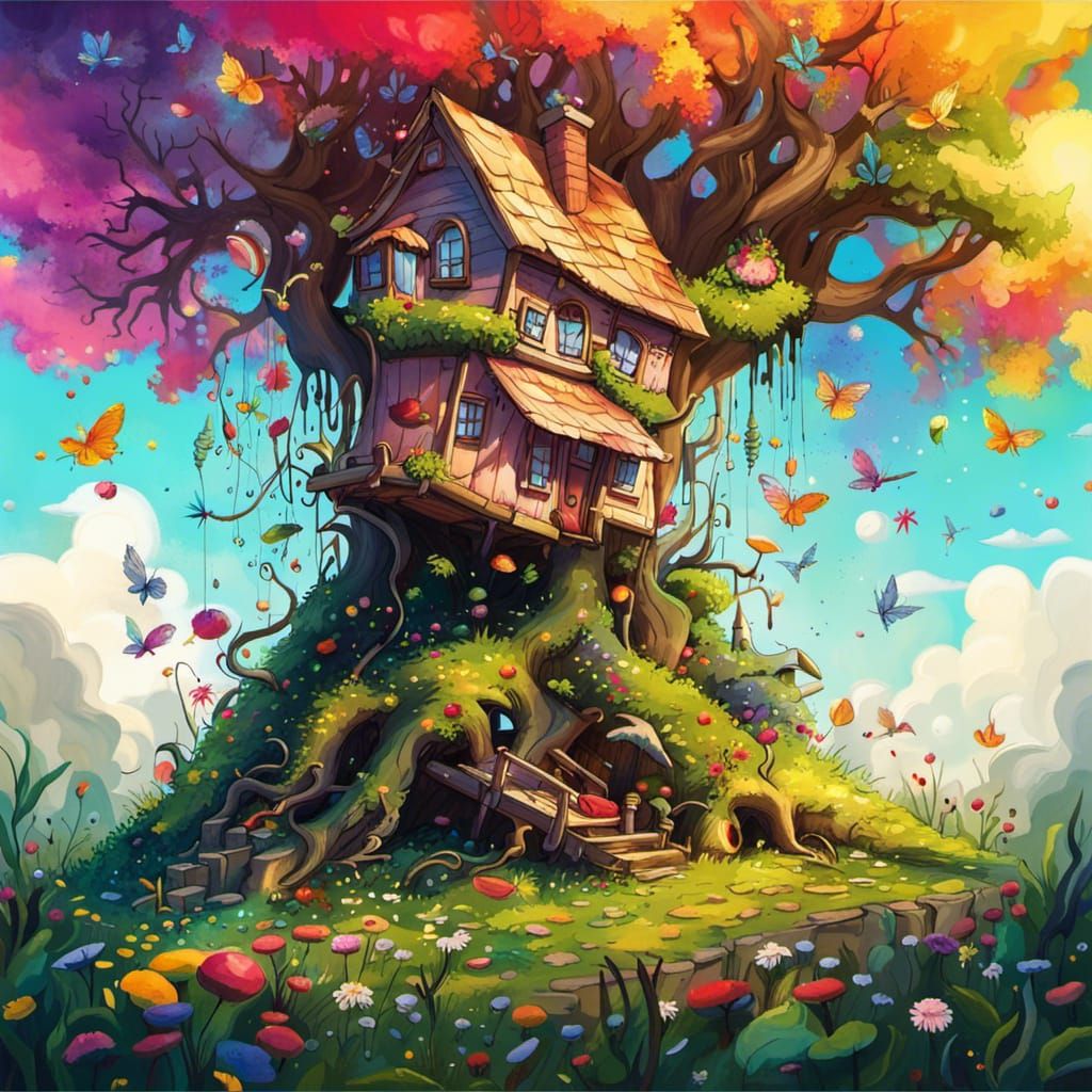Enchanted Meadow with Fairies in Graffiti Art Style