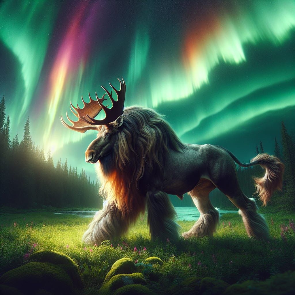 Majestic Moose-Buffalo Hybrid in Forest Glade