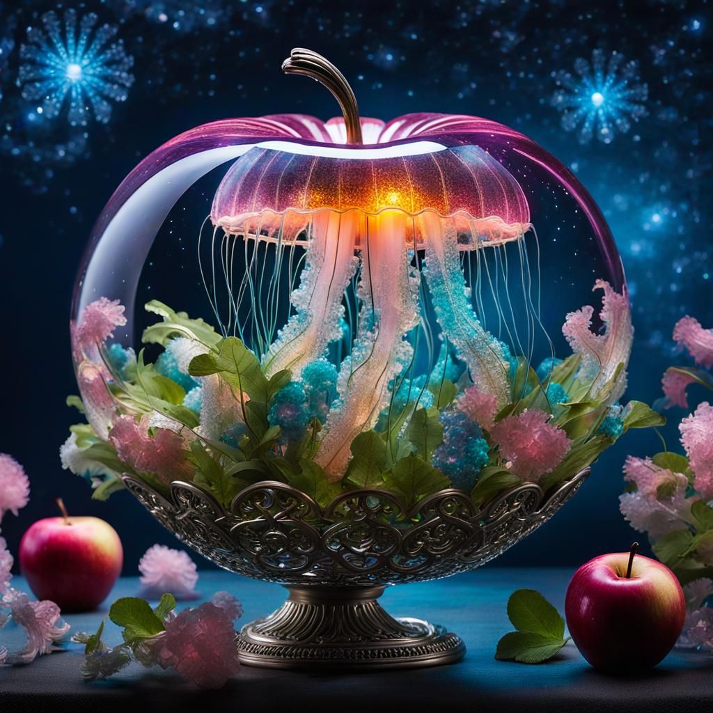 Crystal Jellyfish in Glass Apple, Anime Style