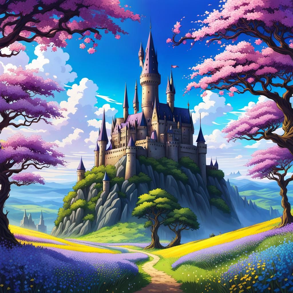 Dragon Flight Above Psychedelic Anime Castle