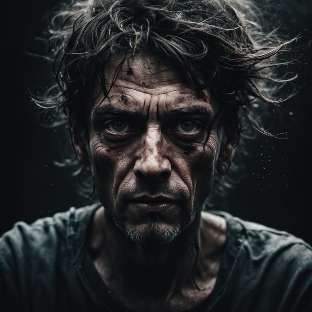 Surreal Dark Entity Trapped Inside Human Head in Close-Up Po...