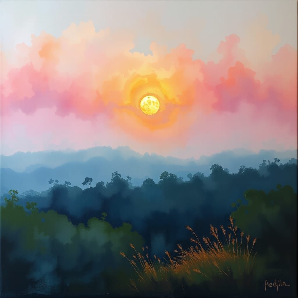 Dawn Snuffs Star: Impressionist Gouache Watercolor Painting