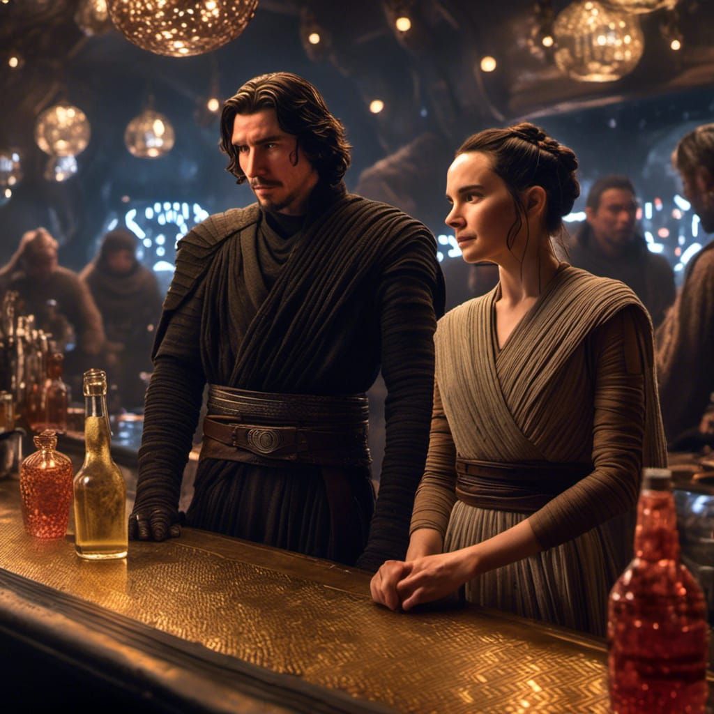 Rey and Kylo Ren in Hyperreal Anime Style