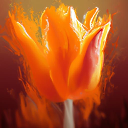 Orange Tulip Splash Art: Cel-Shaded Digital Painting