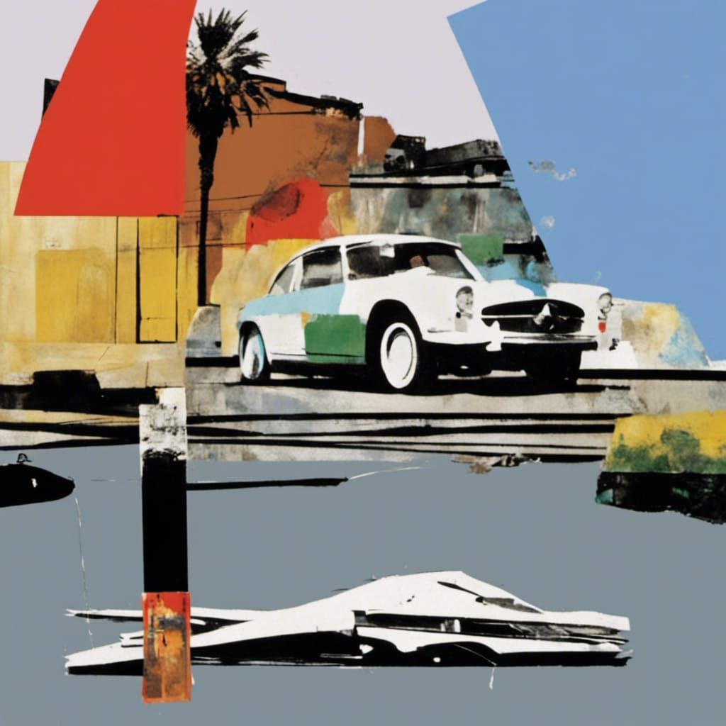 Abstract Expressionist Collage in Rauschenberg Style