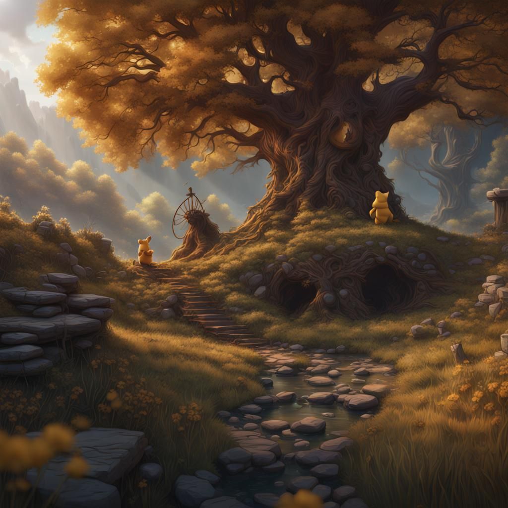 Detailed Matte Painting of Winnie the Pooh