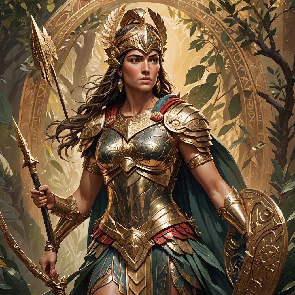 Athena, Goddess of Wisdom, in Golden Armor