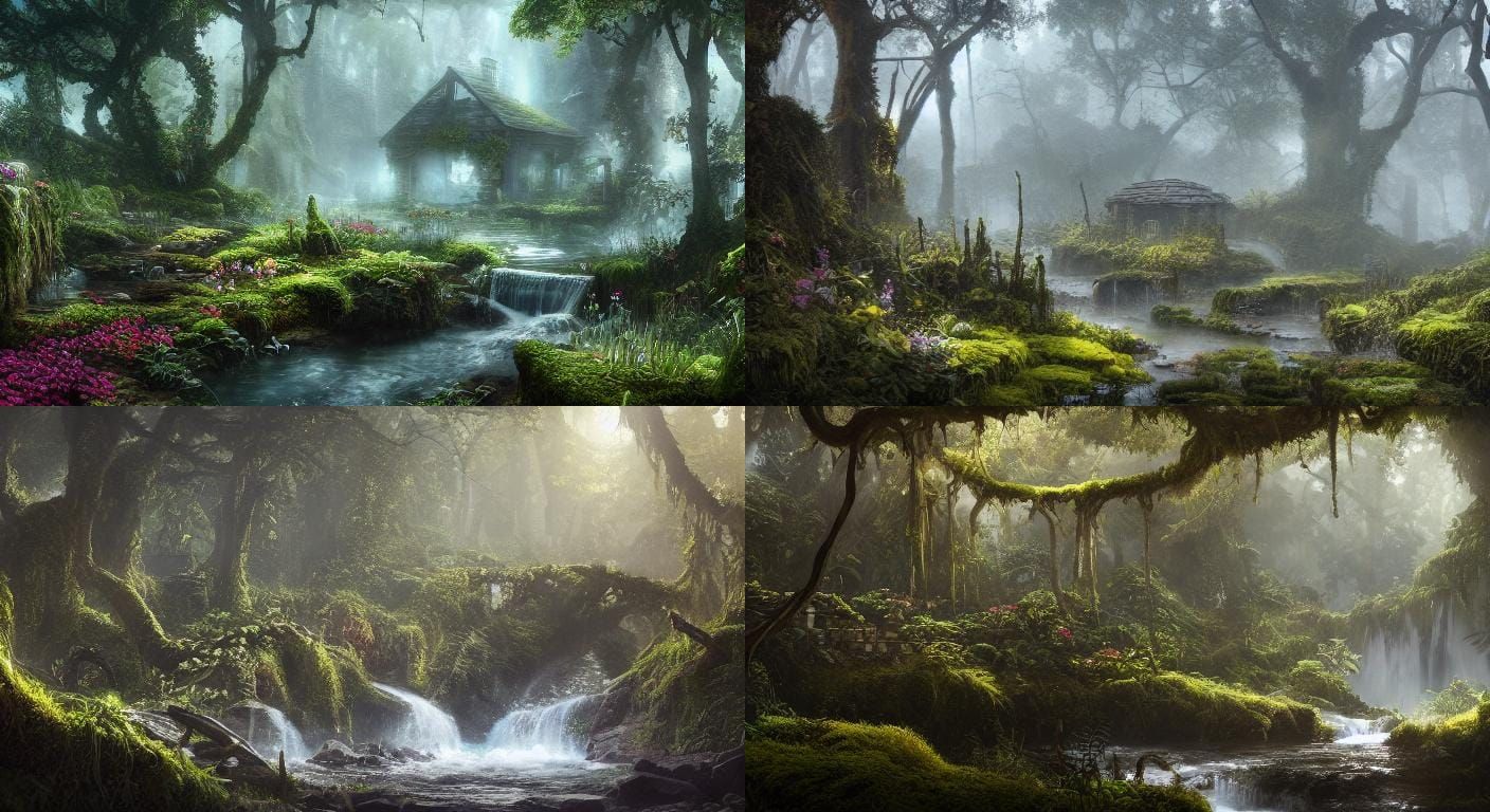 Overgrown Forest Ruins in Detailed Matte Painting