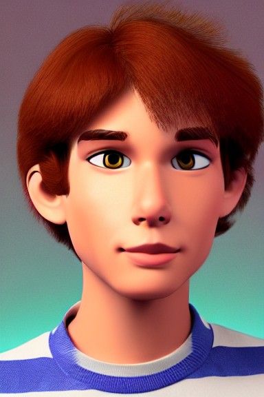 CGI Teen Boy in 1980s Disney Pixar Style