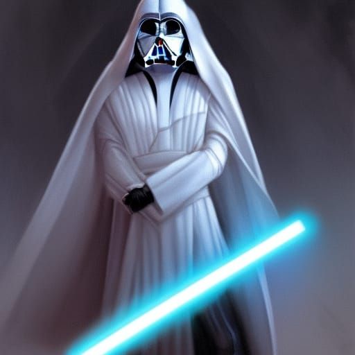 White Darth Vader with Blue Lightsaber Portrait