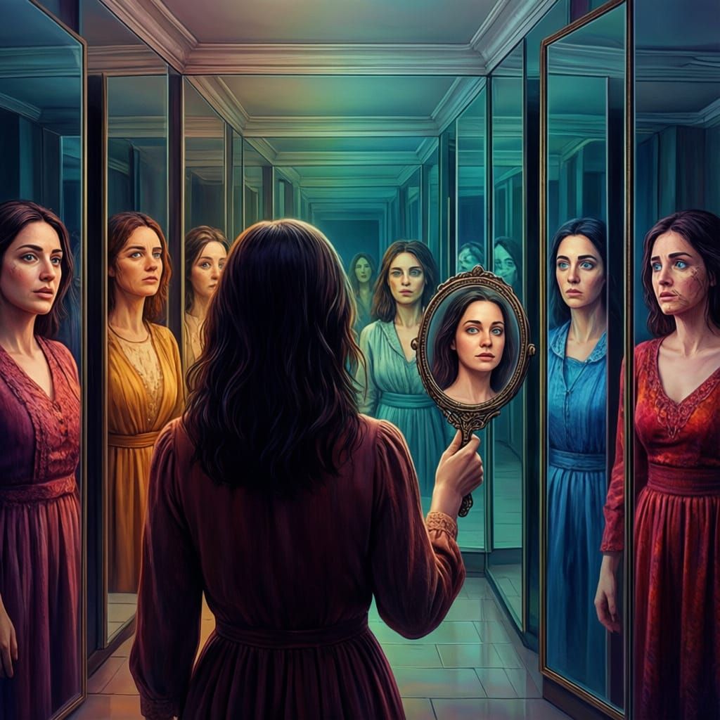 Woman in Hall of Mirrors Digital Art