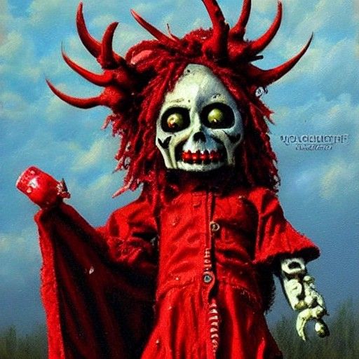 Bloody Voodoo Doll in Oil Painting Style
