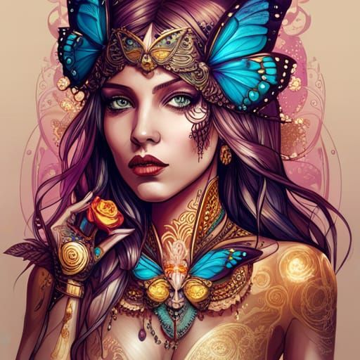 Steampunk Indian Princess of Butterflies: Digital Art