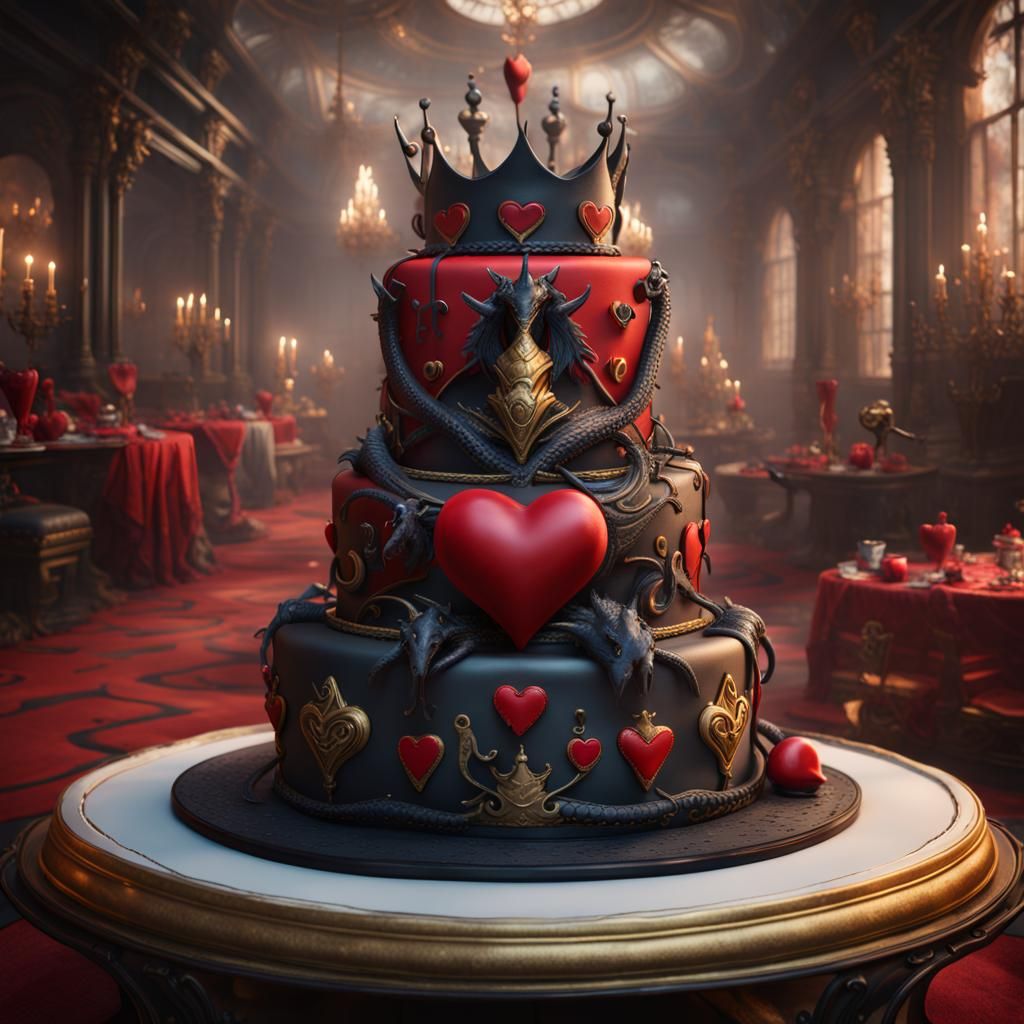 Queen of Hearts Cake with Dragon, Matte Painting