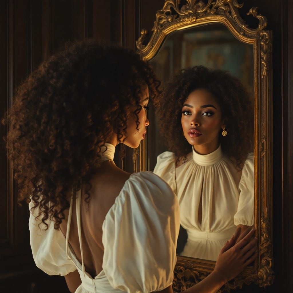 Ethereal Self-Portrait in a Glimmering Mirror