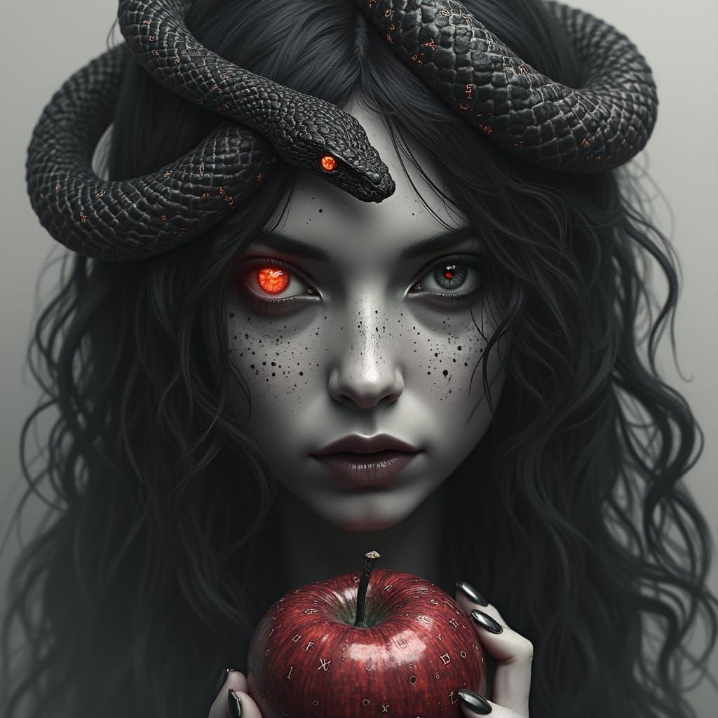 Lilith Portrait in Black and Grey Tattoo Style