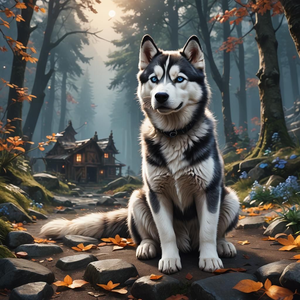 Cute Realistic Husky Portrait in Detailed Matte Painting