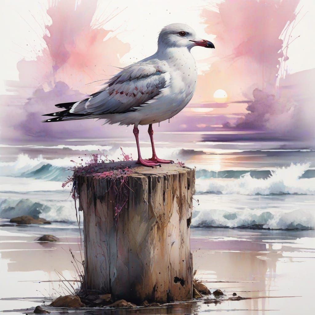 Neon Seaside Promenade in Watercolour Style