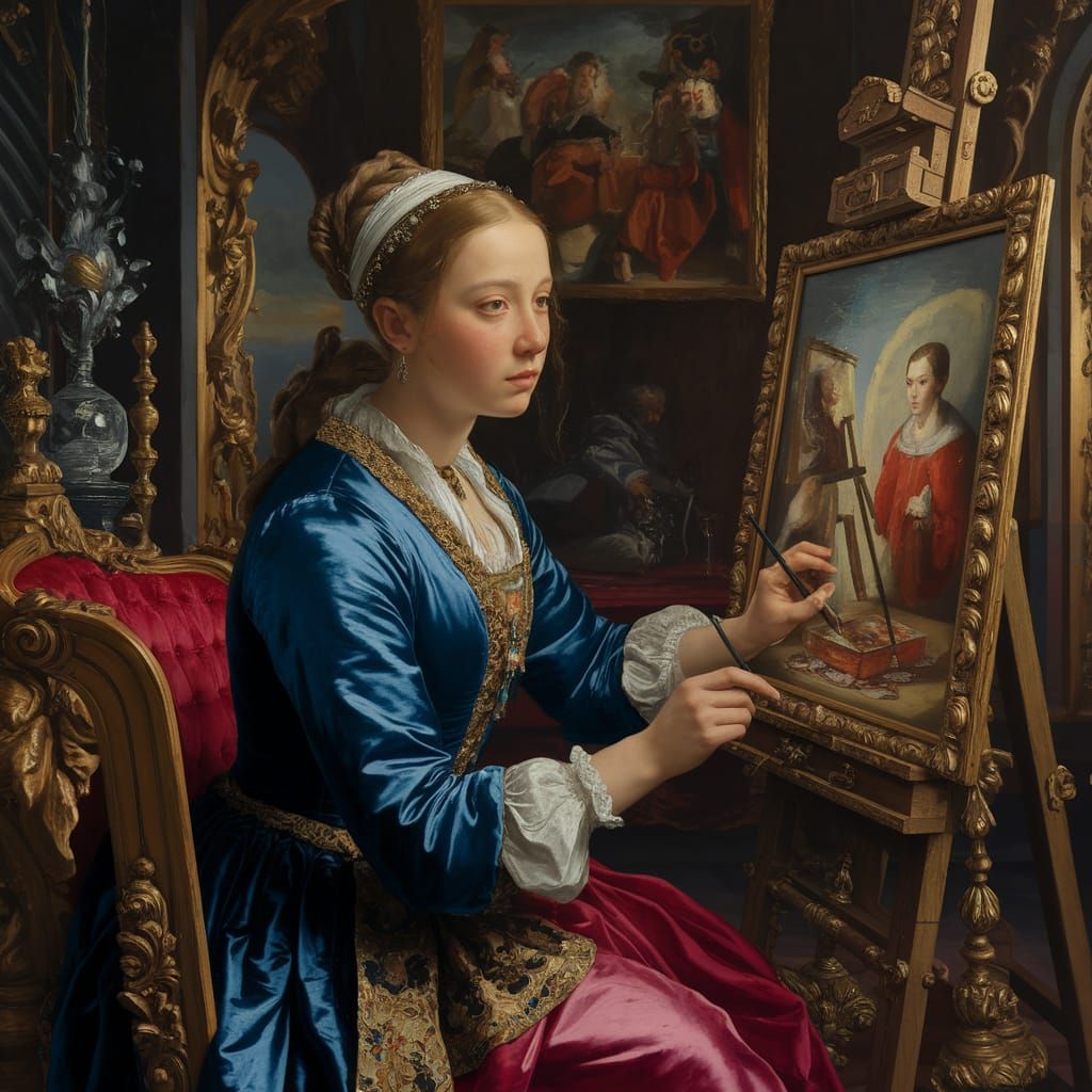 Noble Woman's Recursive Portrait, Oil Painting