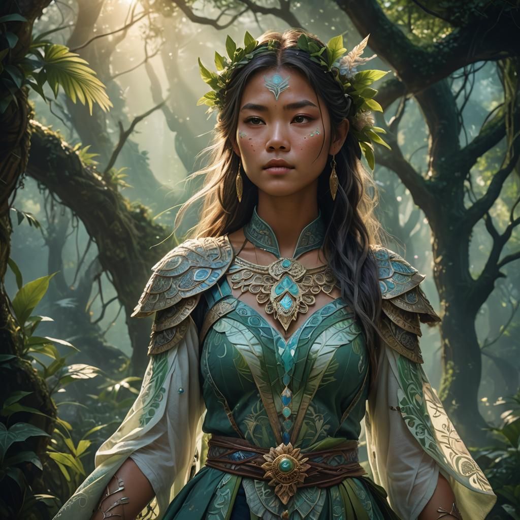 Mystical Nui in a Detailed Fantasy Art Nouveau Scene