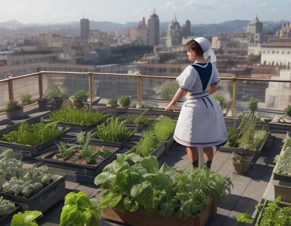 Rooftop Terrace Vegetables and Herbs Garden