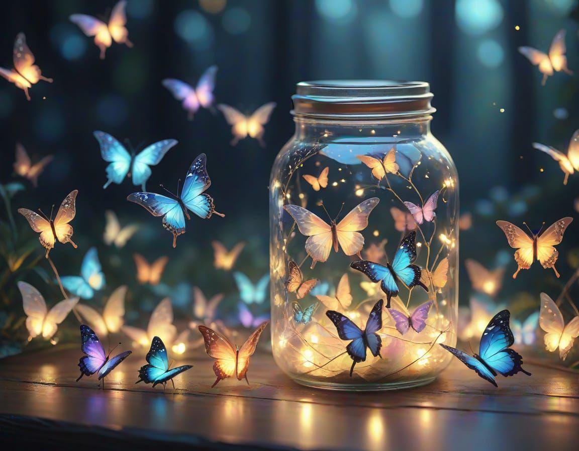 Whimsical Glass Jar in Soft Pastel Hues with Delicate Butter...