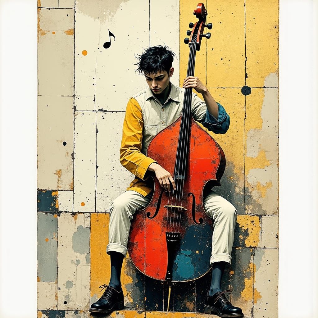 Abstract Bass Player in Basquiat Style