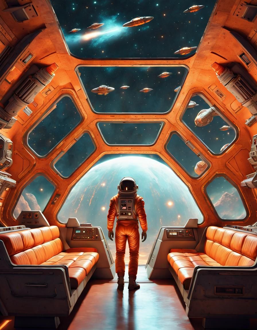 Retro Sci-Fi Spaceship Speeding Through Cosmic Nebula