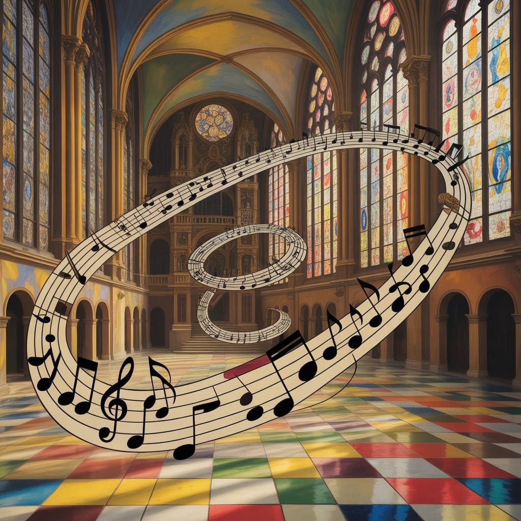 Musical Symphony in Baroque Cathedral, Abstract Expressionis...