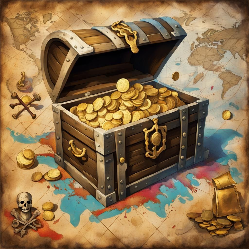 Pirate Treasure Map with Gold, in Graffiti Art Style
