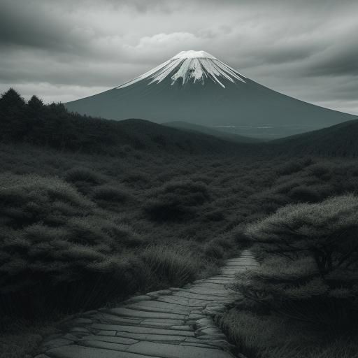 Rainy Path to Mount Fuji in Real Photo Style