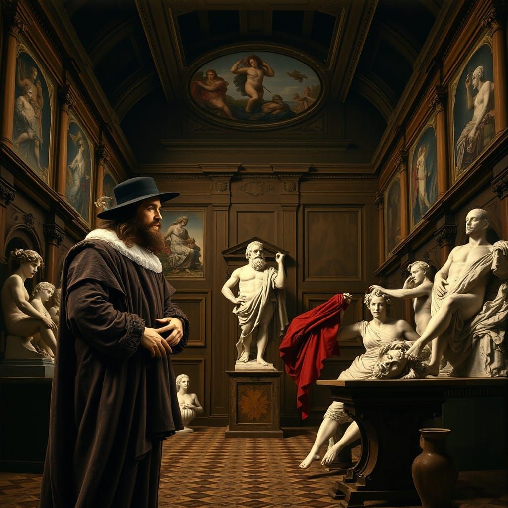 The painter Leonardo da Vinci Confronting Michelangelo