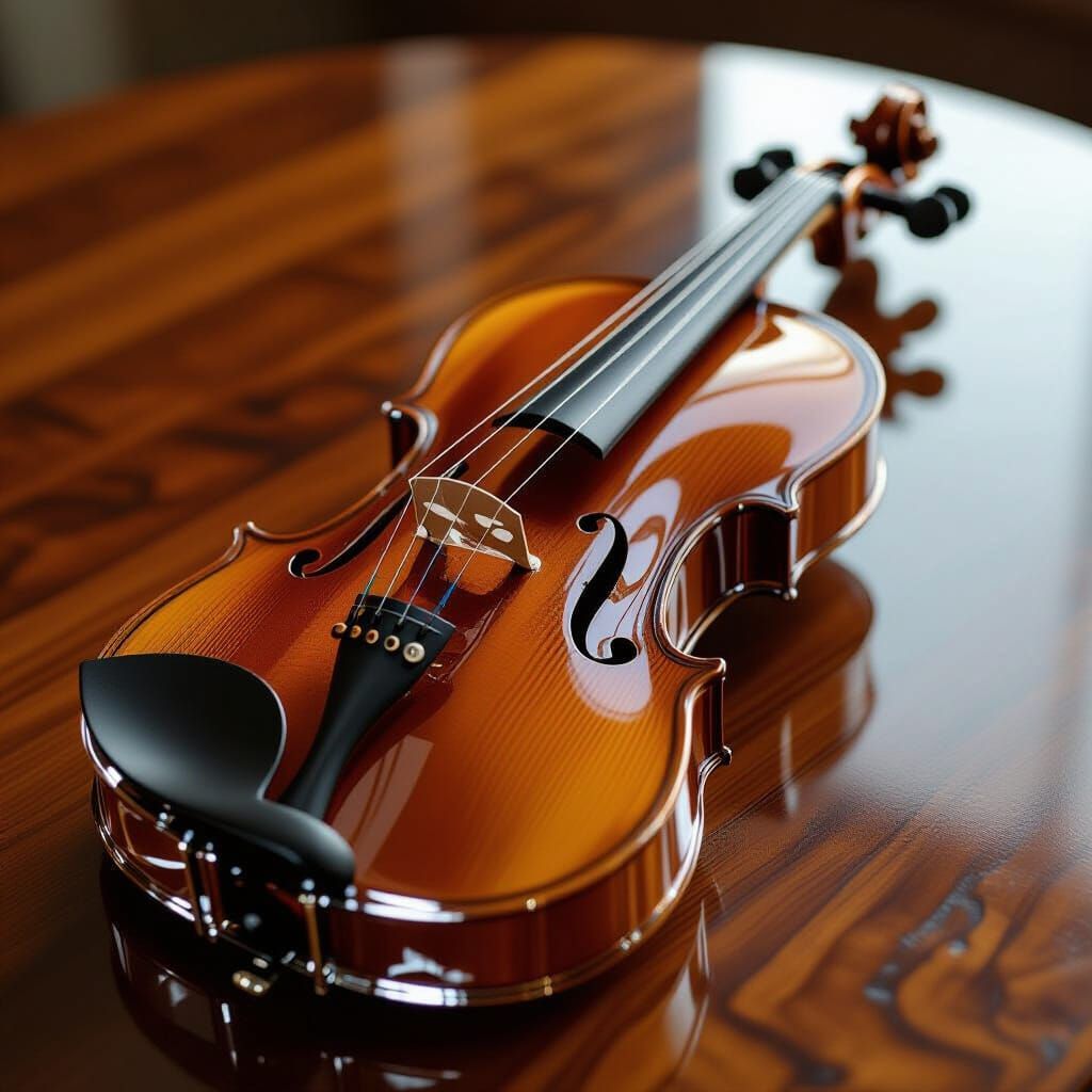 Water Violin With Silver Strings Rests on Wood