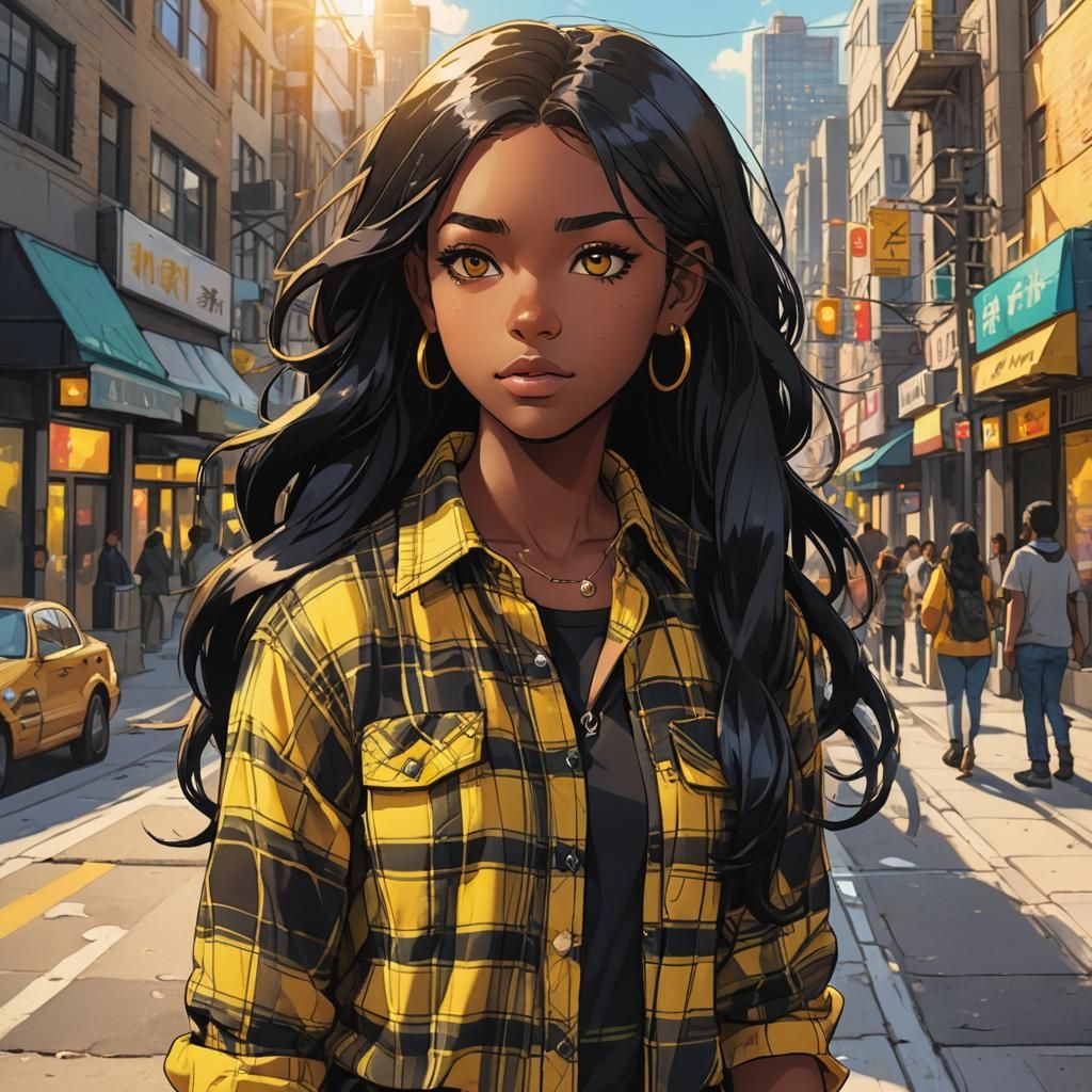 Anime-Inspired City Street Scene with Bold Lines and Exagger...
